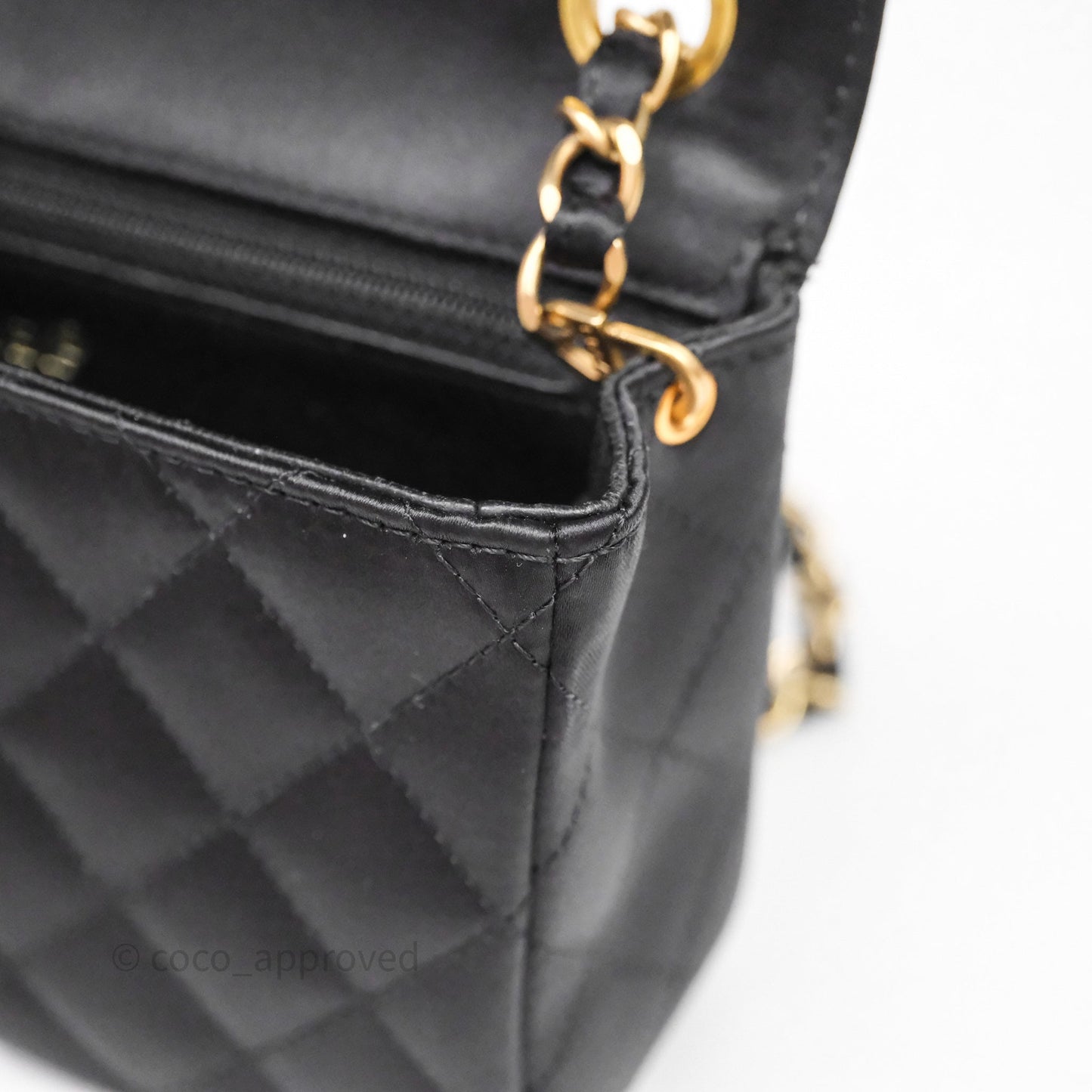 Chanel Vintage Mini Rectangular Black Satin Matte Gold Hardware