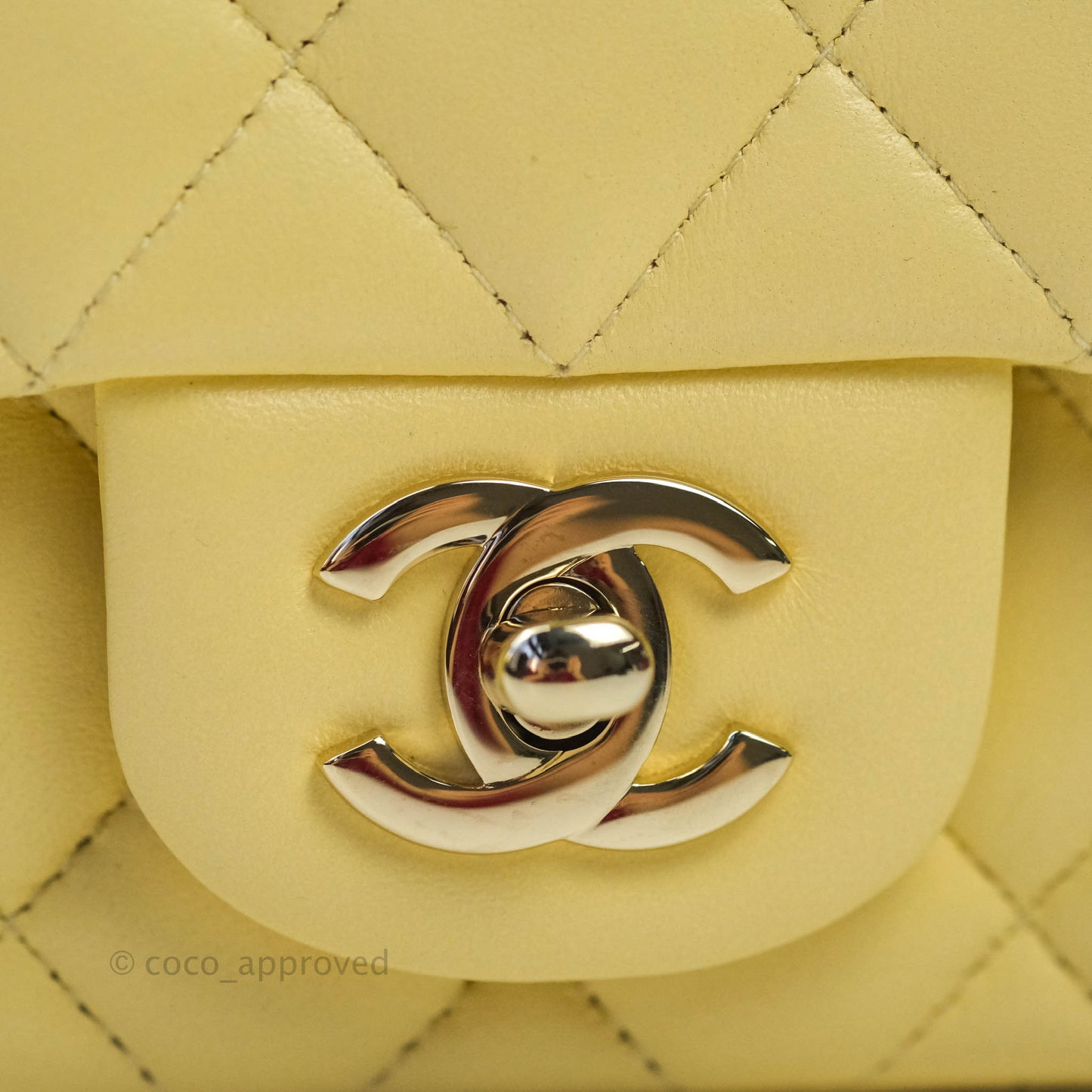 Chanel Mini Square Pale Yellow Lambskin Gold Hardware 21C