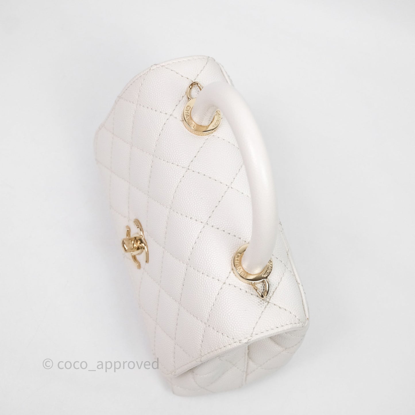 Chanel Mini Coco Handle Quilted White Caviar Gold Hardware