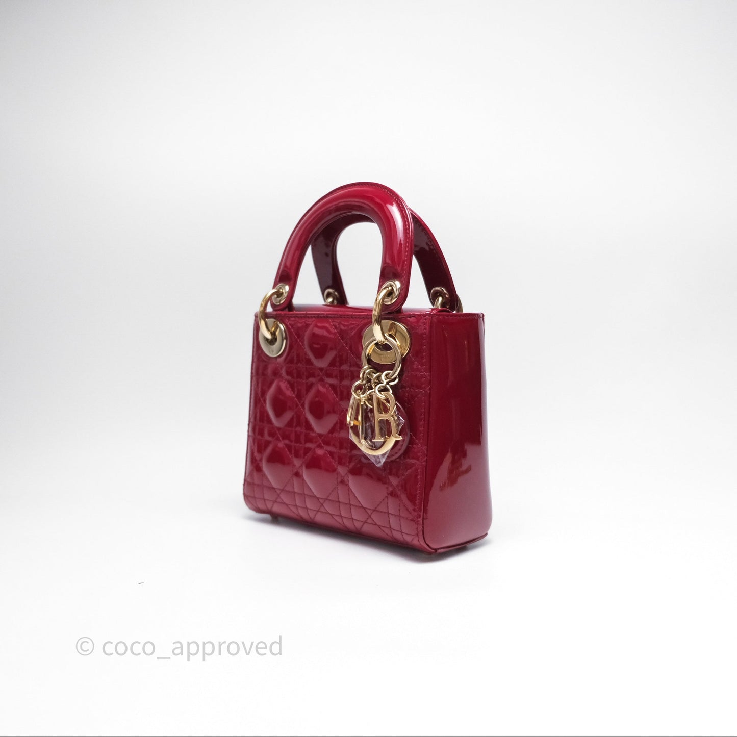 Christian Dior Mini Lady Dior Red Patent Cannage Gold Hardware