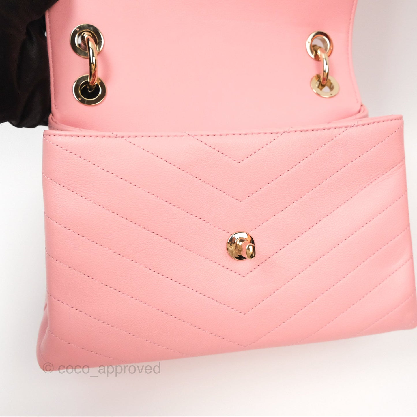 Chanel Small Chevron Chic Top Handle Flap Pink Grained Calfskin Gold Hardware