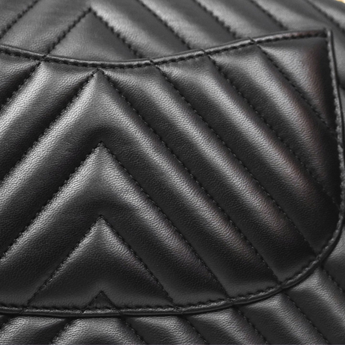 Chanel Classic M/L Medium Chevron Double Flap Black Lambskin Gold Hardware