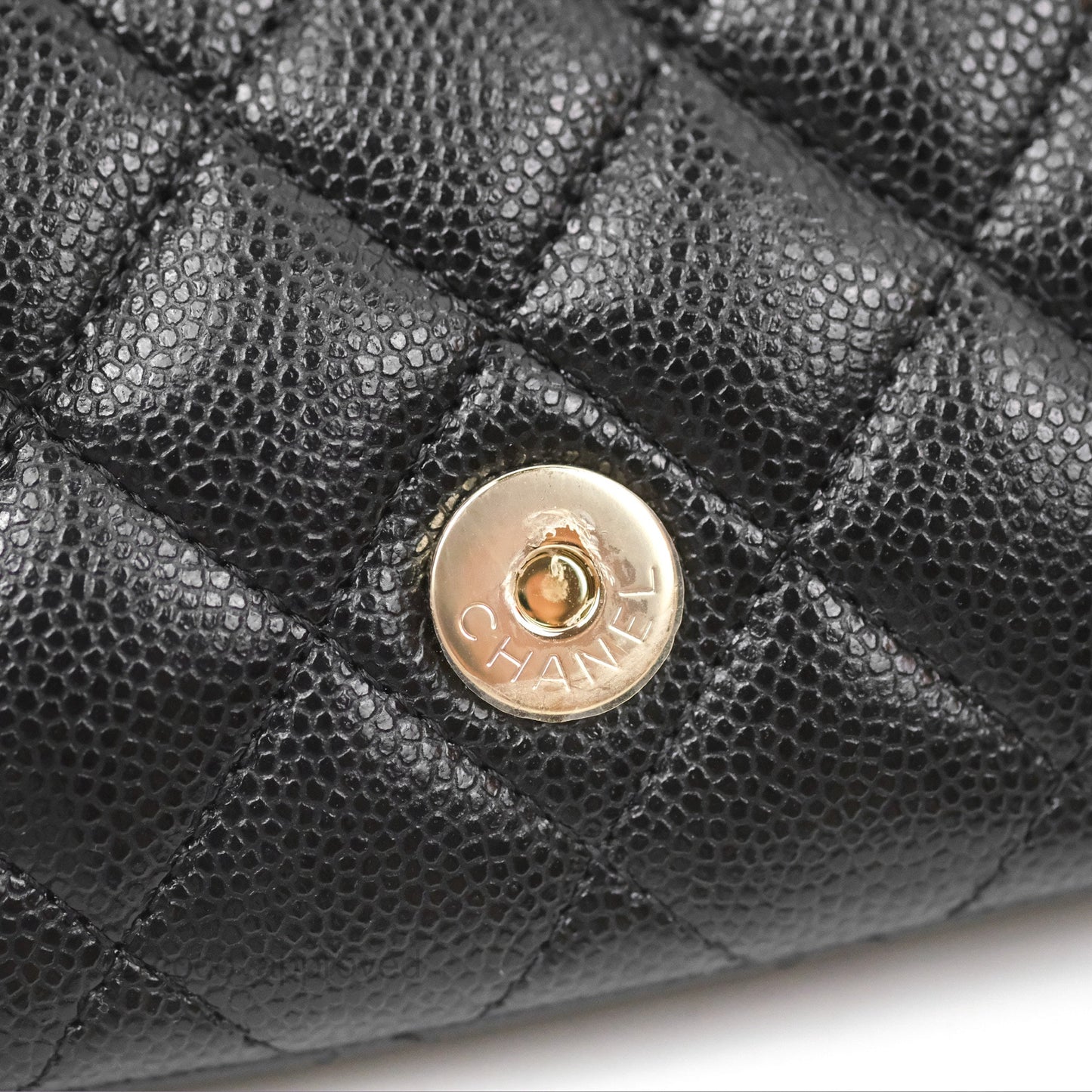Chanel Quilted Glasses Case With Chain Black Caviar Gold Hardware