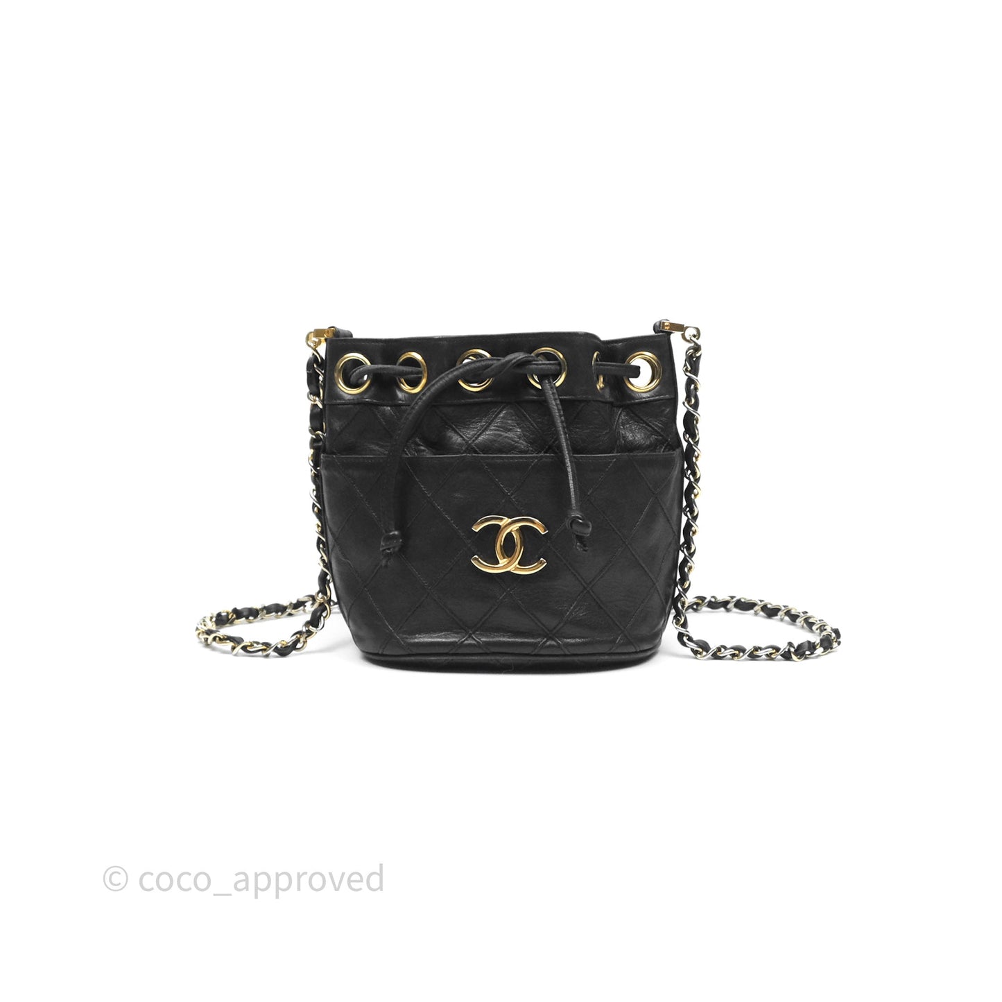 Chanel Vintage Mini CC Bucket Bag Black Lambskin Gold Hardware