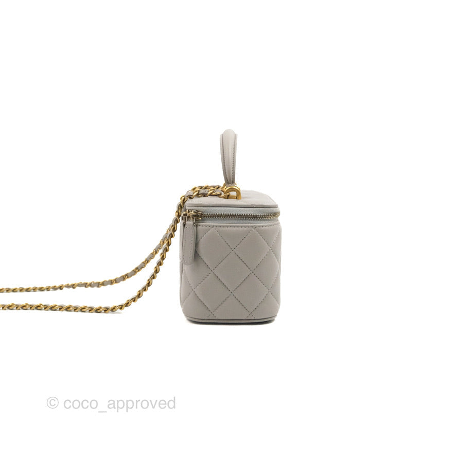 Chanel Vanity Rectangular Top Handle Grey Lambskin Gold Hardware