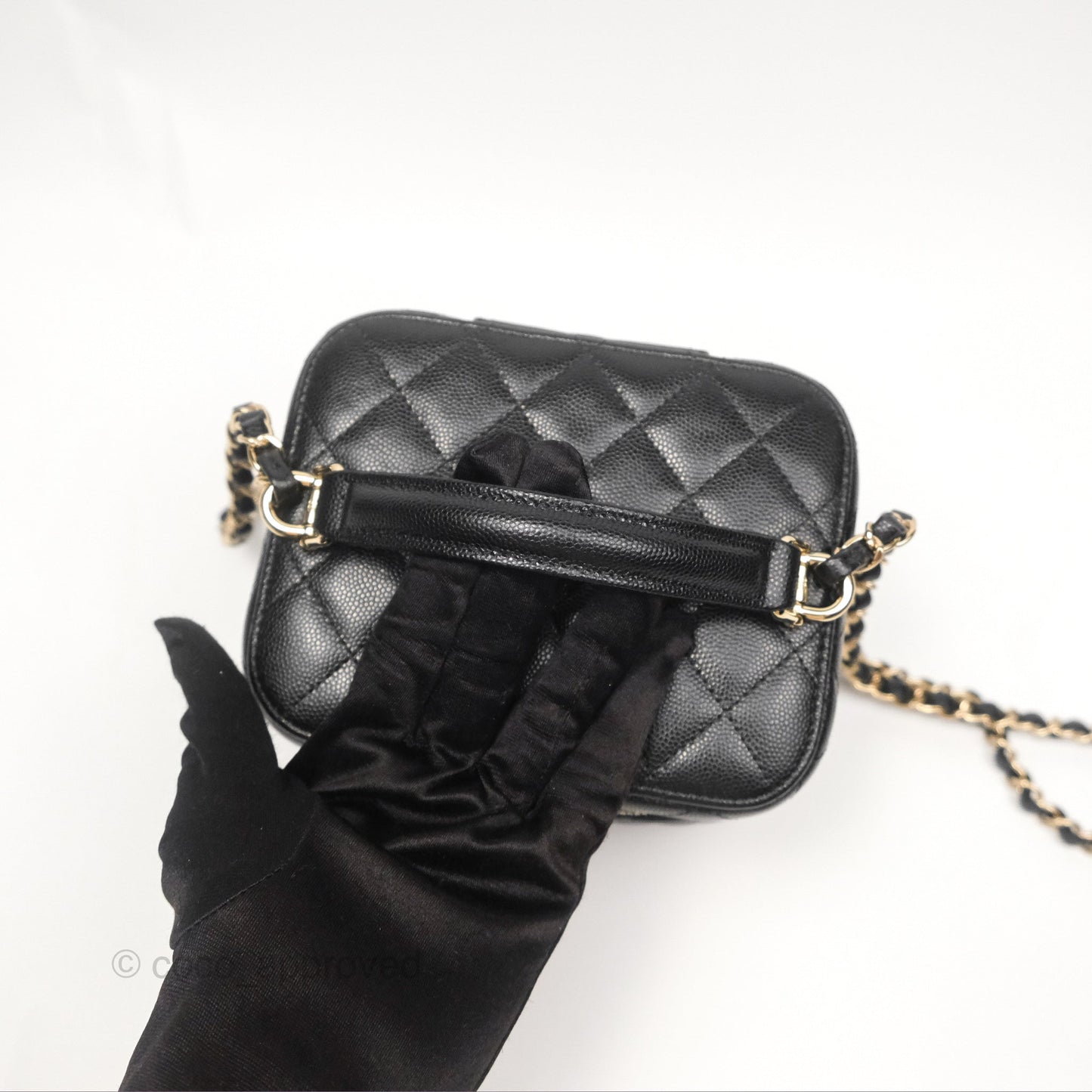 Chanel Quilted Top Handle Vanity Case Black Caviar Gold Hardware