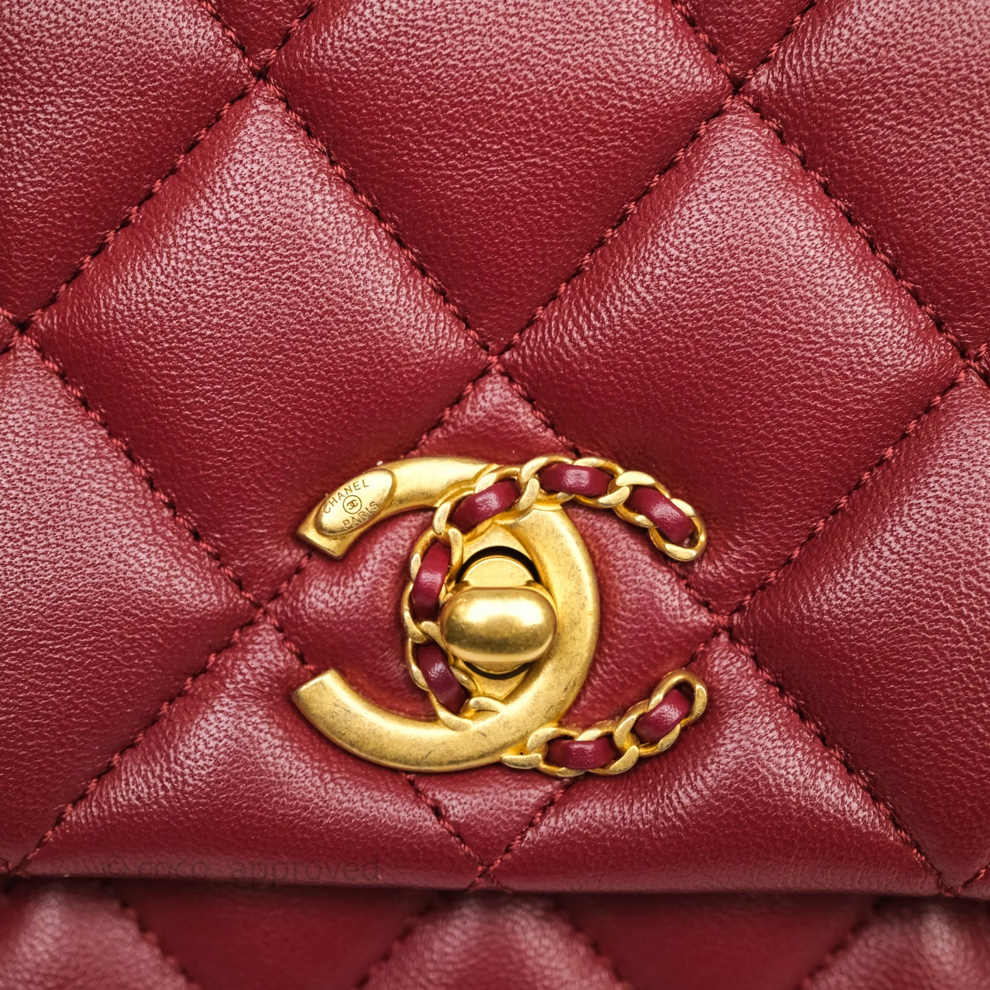 Chanel Quilted Accordion Flap Bag with Button on Chain Burgundy Lambskin Aged Gold Hardware 22A