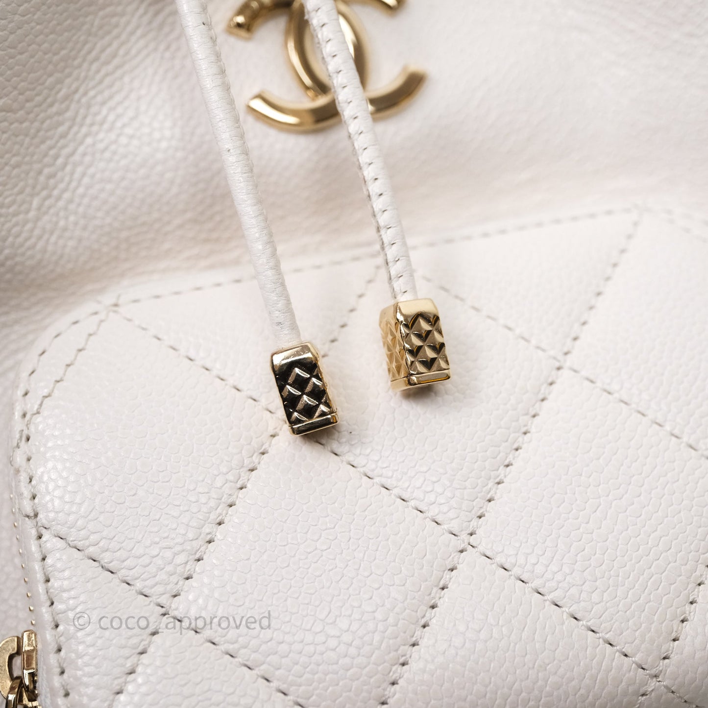 Chanel Business Affinity Drawstring Bucket Bag White Caviar Gold Hardware