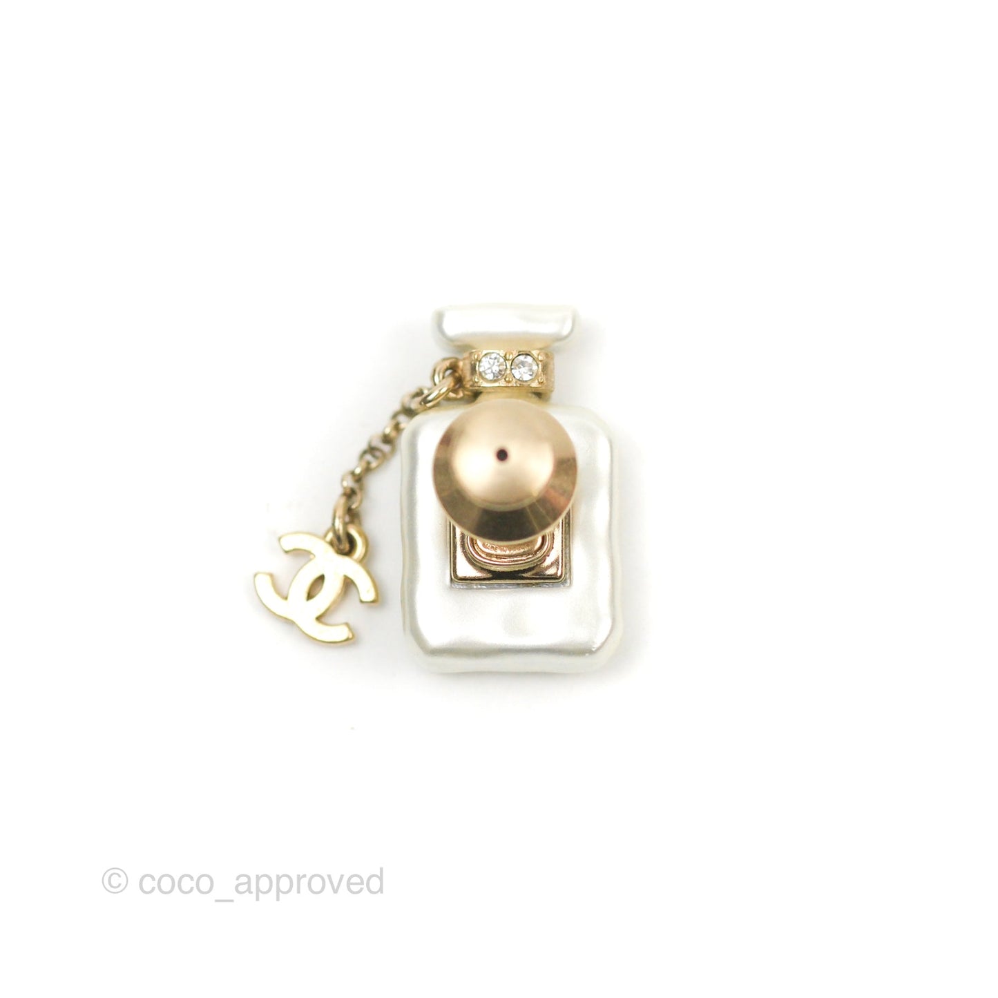 Chanel No5 Perfume Bottle Pearl Pin Brooch Gold Tone 22S