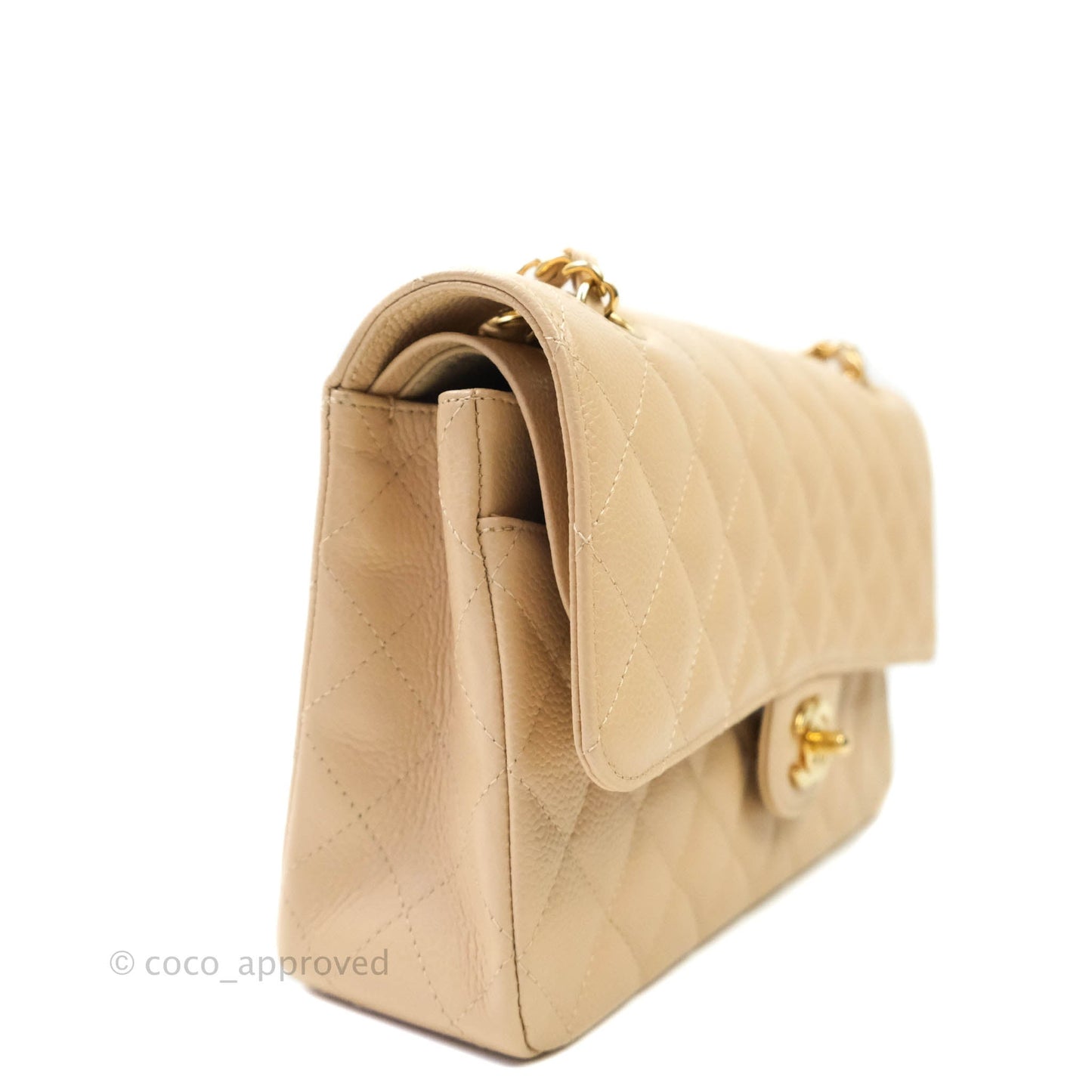 Chanel M/L Medium Double Flap Bag Beige Caviar Gold Hardware