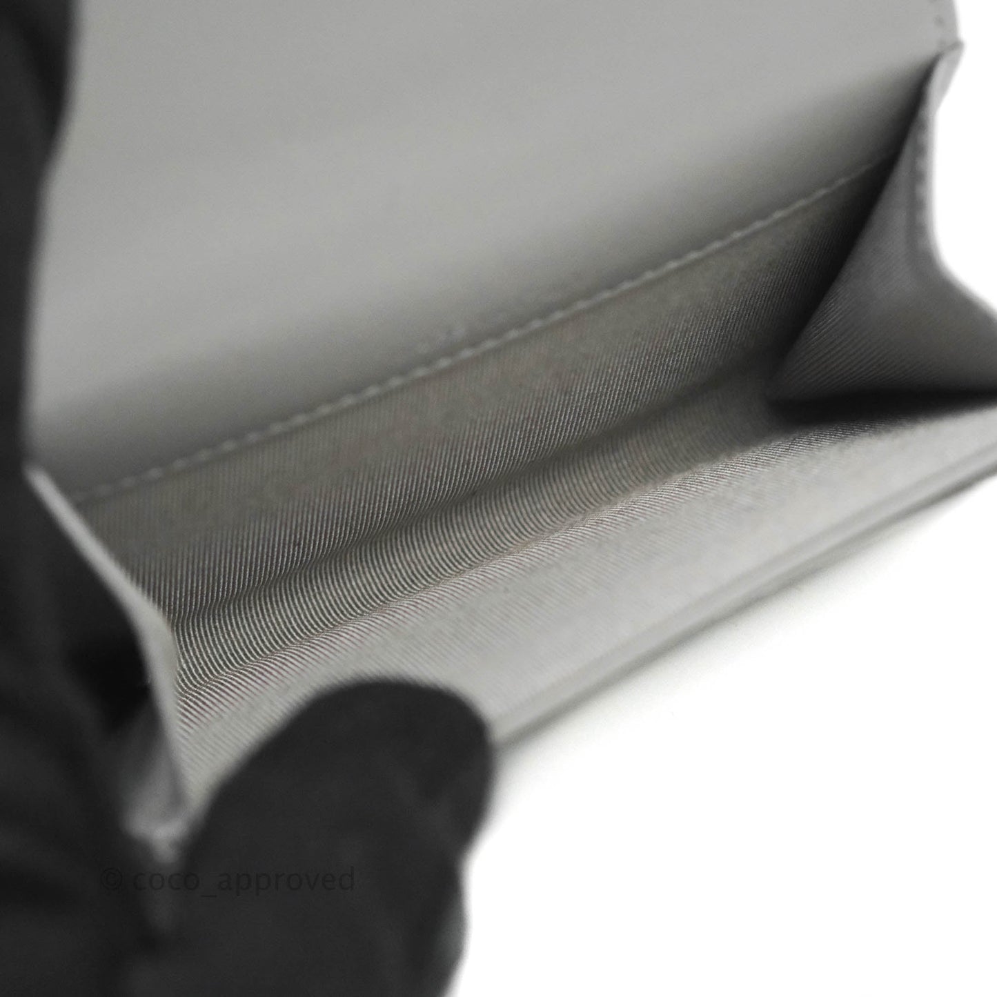 Chanel Quilted Flap Card Holder Grey Lambskin Silver Hardware