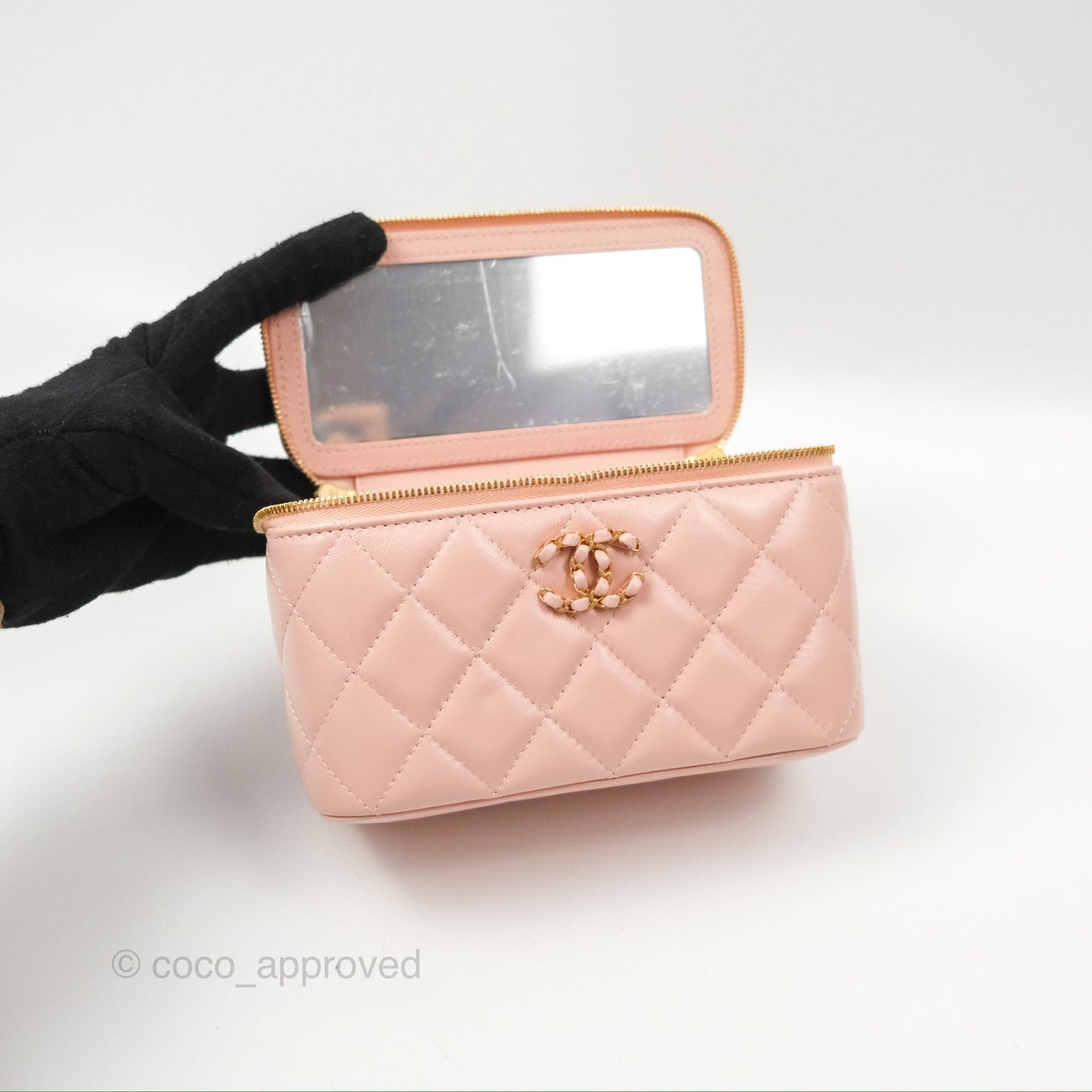 Chanel Vanity Rectangular Top Handle Pink Lambskin Gold Hardware