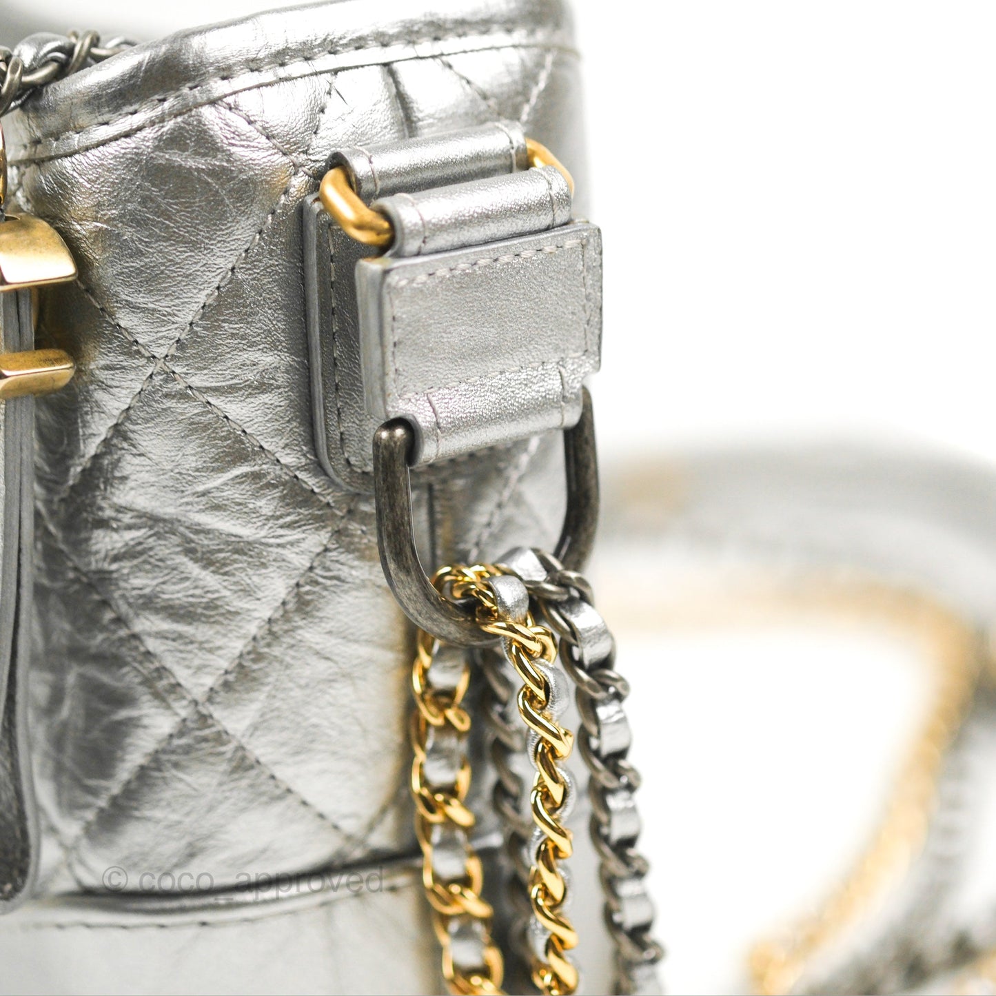 Chanel Quilted Small Gabrielle Hobo Metallic Silver Aged Calfskin Mixed Hardware