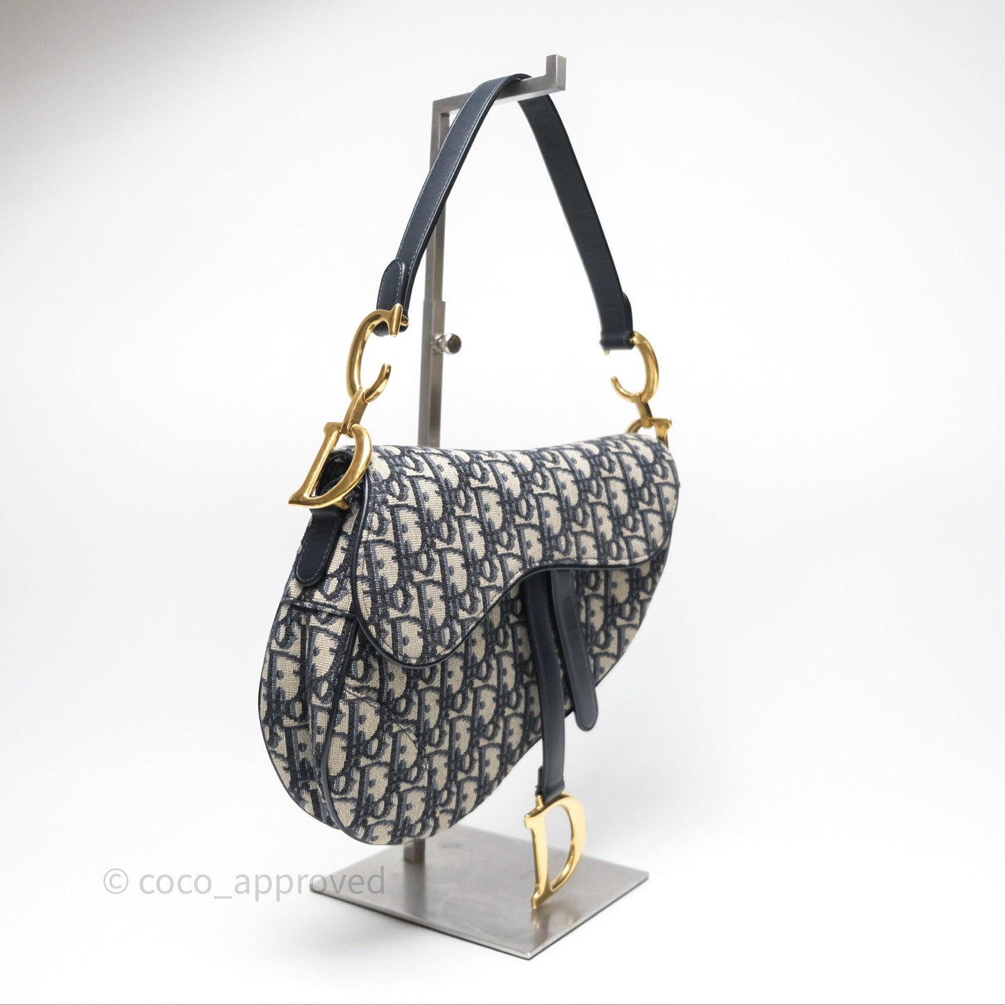 Christian Dior Saddle Bag Blue Oblique Jacquard Gold Hardware