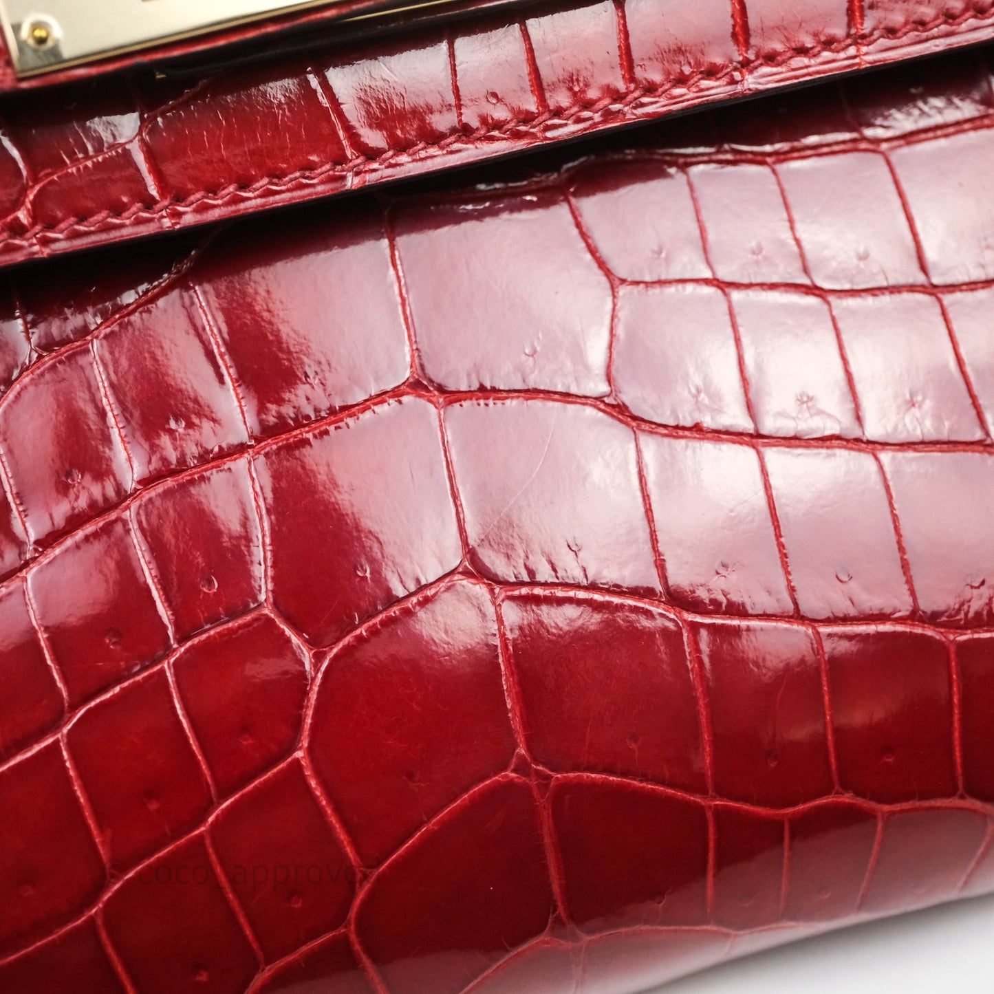 Hermes Kelly Cut Rouge H Shiny Niloticus Crocodile Gold Hardware