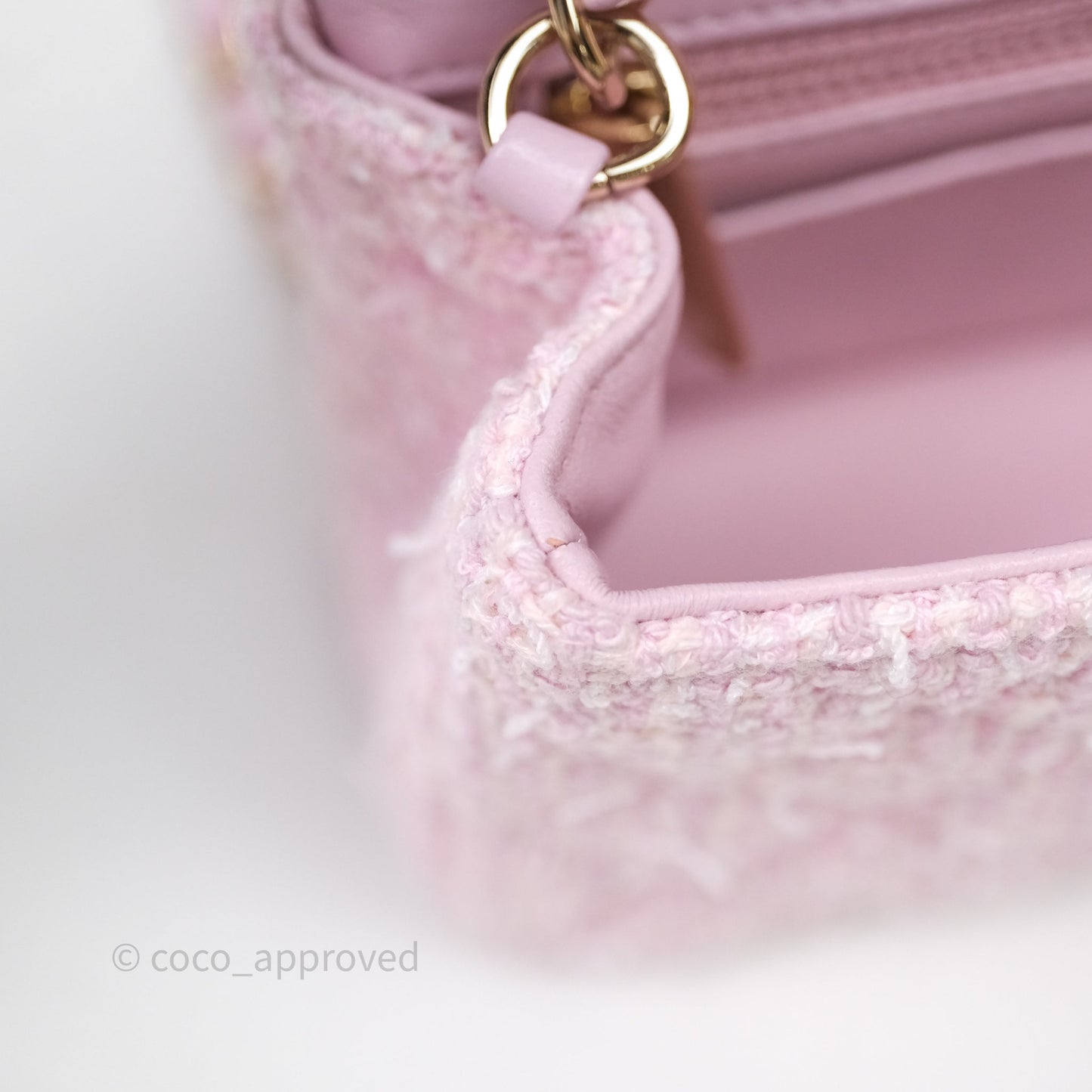 Chanel Classic Mini Rectangular Flap Pink Tweed Gold Hardware
