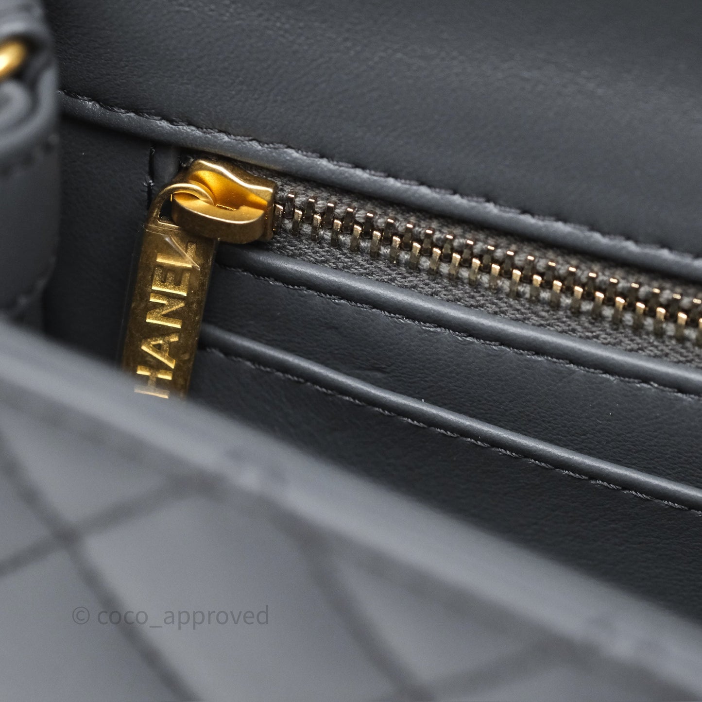 Chanel Pearl Crush Mini Rectangular Quilted Dark Grey Lambskin Aged Gold Hardware