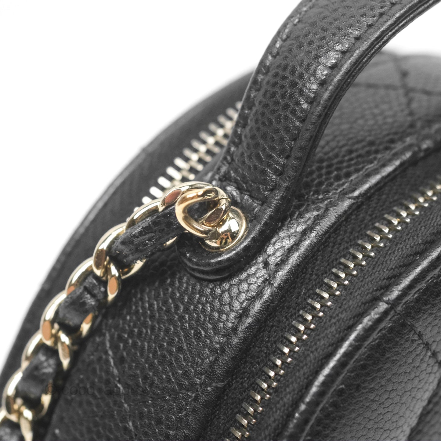 Chanel Mini Round Vanity Bag Handle With Care Black Caviar 22C