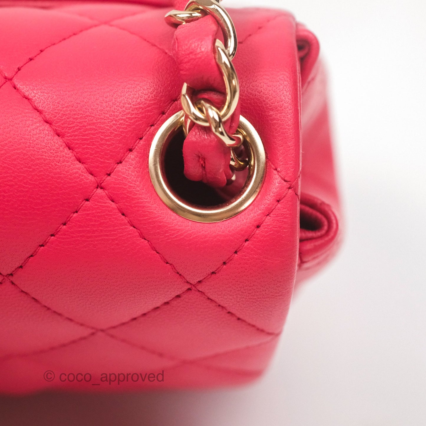 Chanel Mini Square Quilted Red Lambskin Gold Hardware