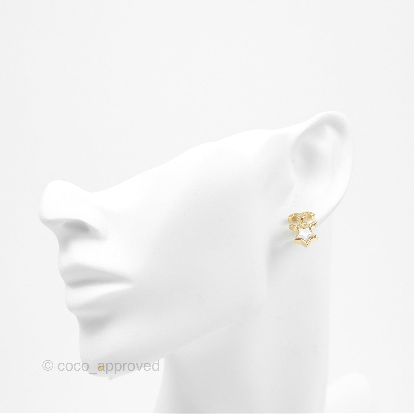 Chanel Crystal CC Star Earrings Gold Tone 24C