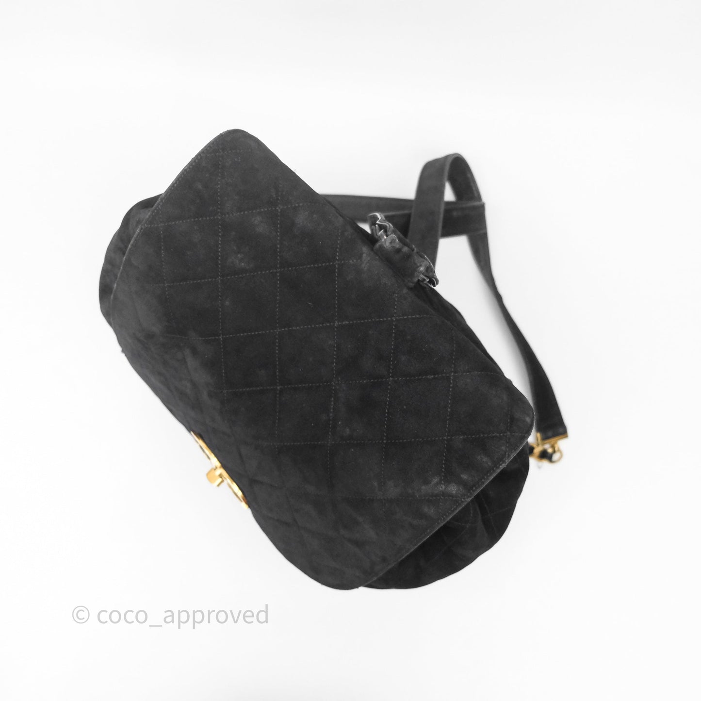Chanel Vintage Quilted Suede CC Backpack Black Gold Hardware