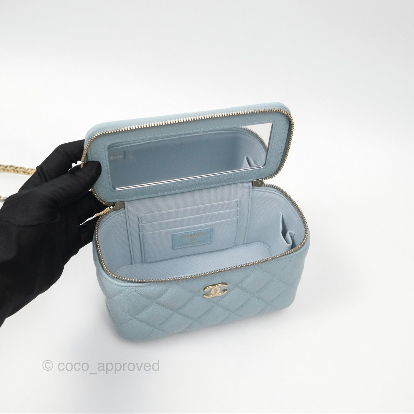 Chanel Vanity with CC Chain Light Blue Caviar Gold Hardware