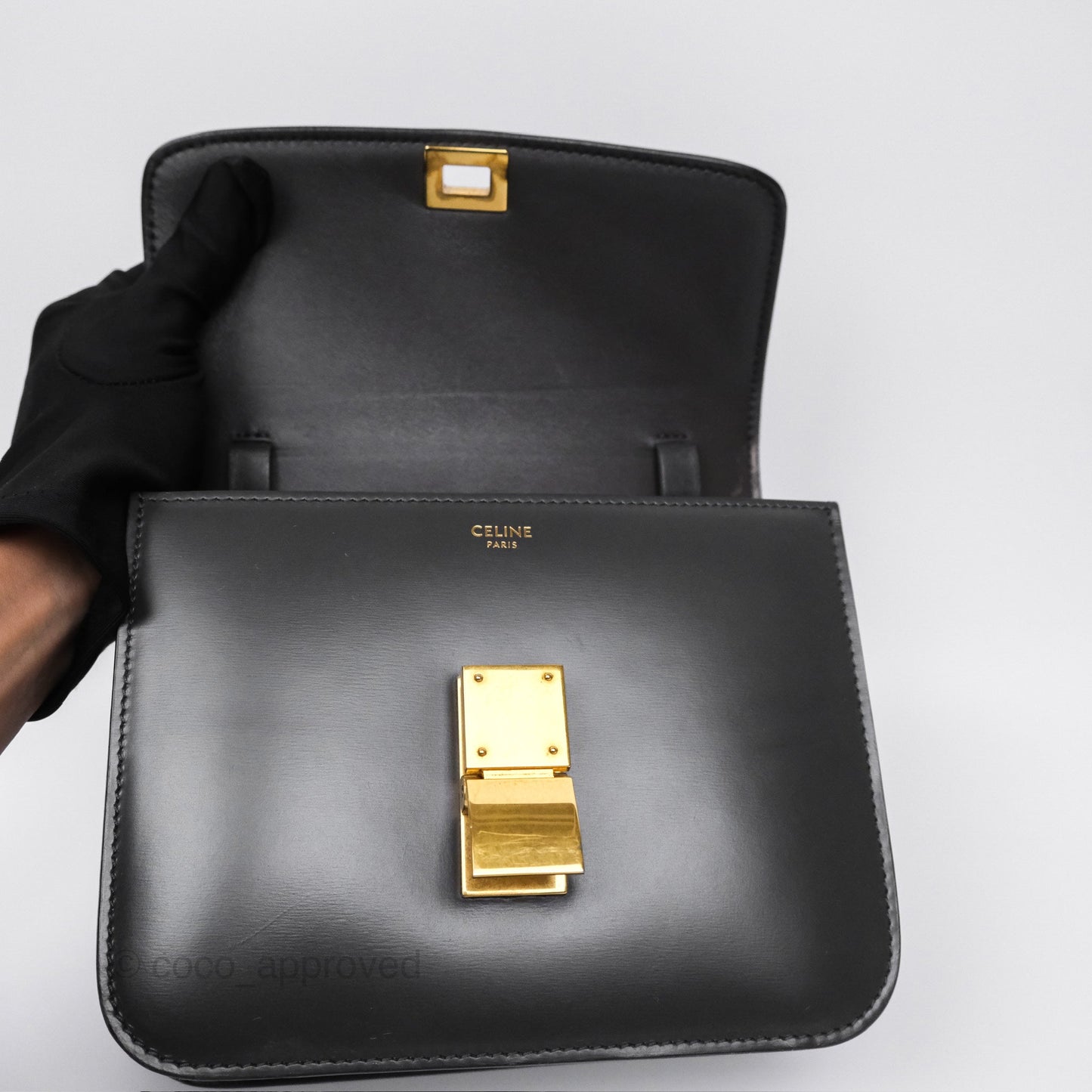 Celine Teen Classic Box Flap Dark Grey Box Calfskin