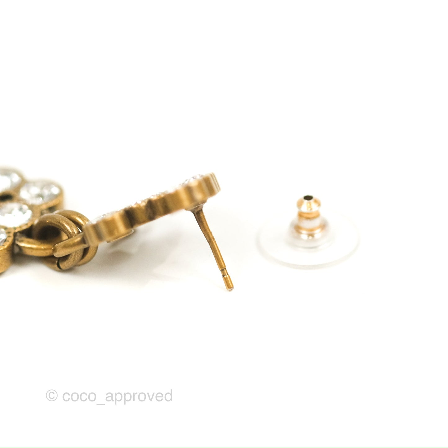 Chanel Large Crystal CC No5 Drop Earrings Antique Gold Tone 20S