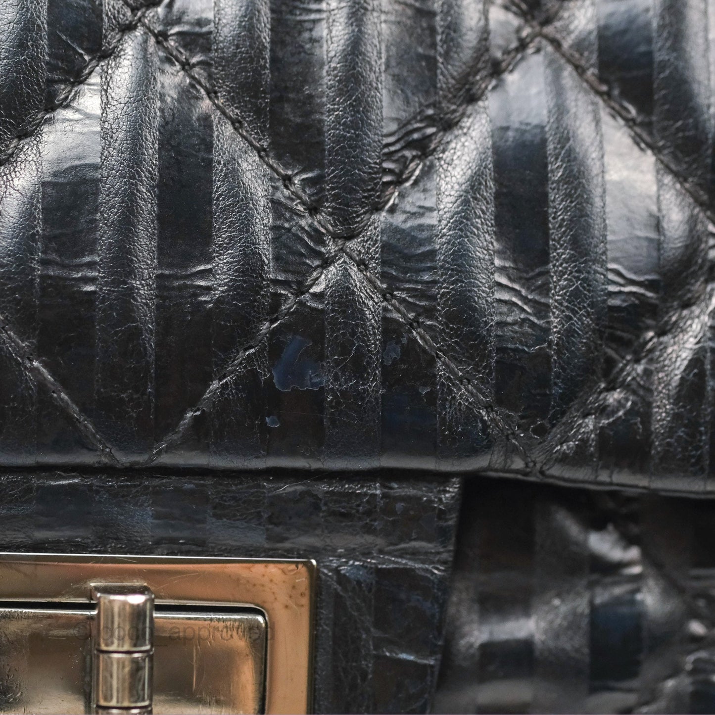 Chanel Reissue 227 Flap Quilted Calfskin Black Striped Dark Silver Hardware