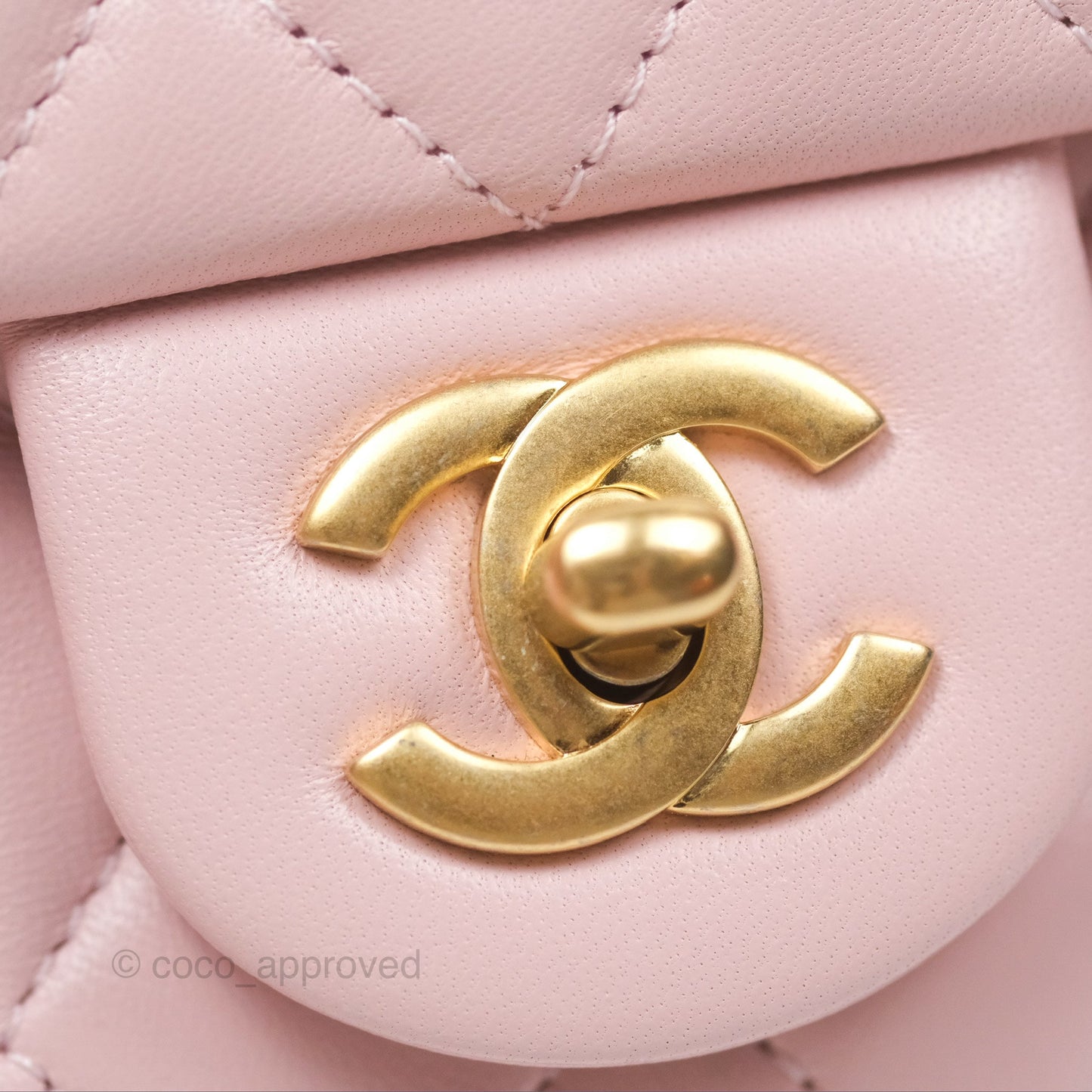 Chanel Pearl Crush Mini Square Quilted Light Pink Lambskin Aged Gold Hardware