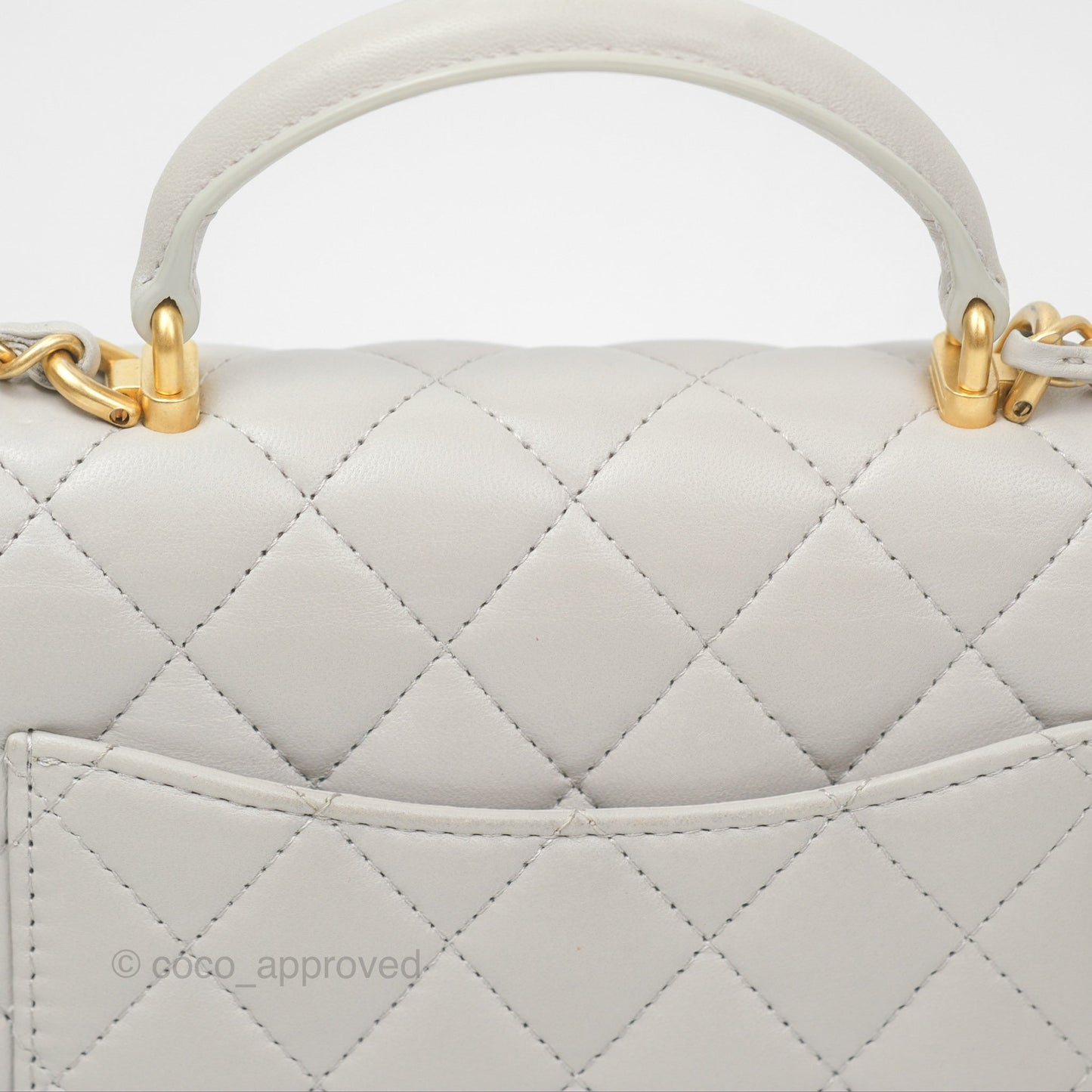 Chanel Top Handle Mini Rectangular Flap Bag Light Grey Lambskin Aged Gold Hardware
