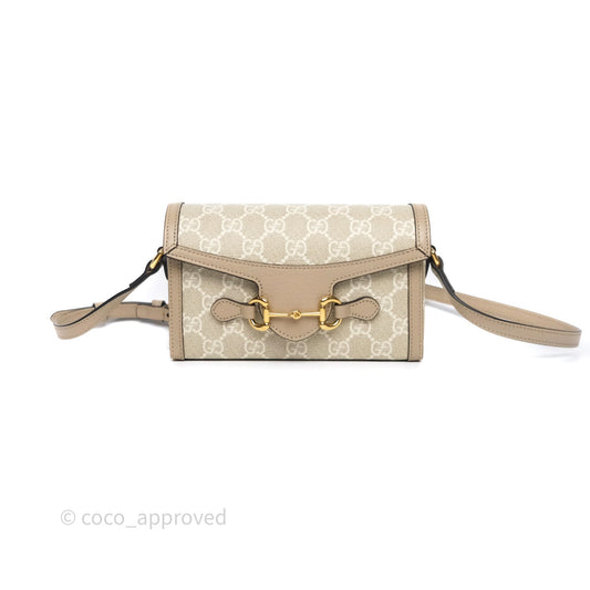 Gucci Horsebit 1955 Mini Bag Beige/ White GG Supreme Canvas Gold Hardware