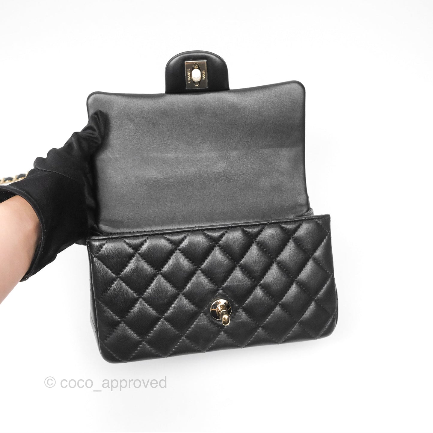 Chanel Top Handle Mini Rectangular Flap Bag Black Lambskin Gold Hardware