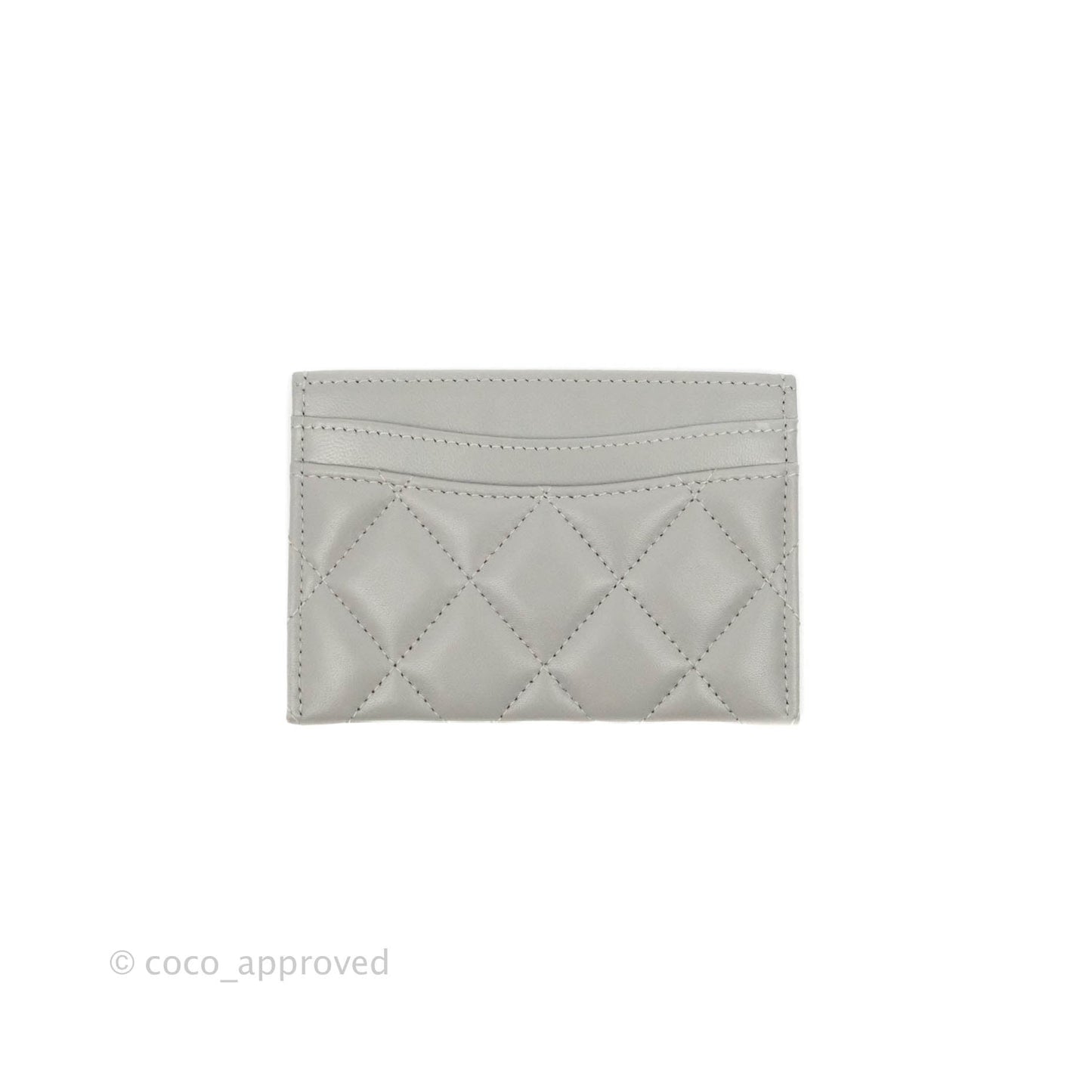 Chanel Classic Flat Card Holder Grey Lambskin Silver Hardware