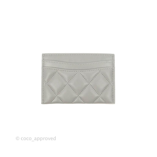 Chanel Classic Flat Card Holder Grey Lambskin Silver Hardware