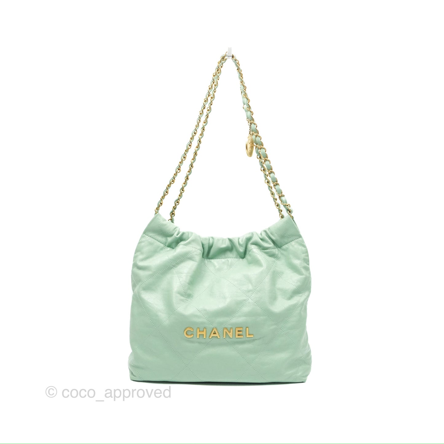 Chanel 22 Small Mint Green Shiny Calfskin Aged Gold Hardware