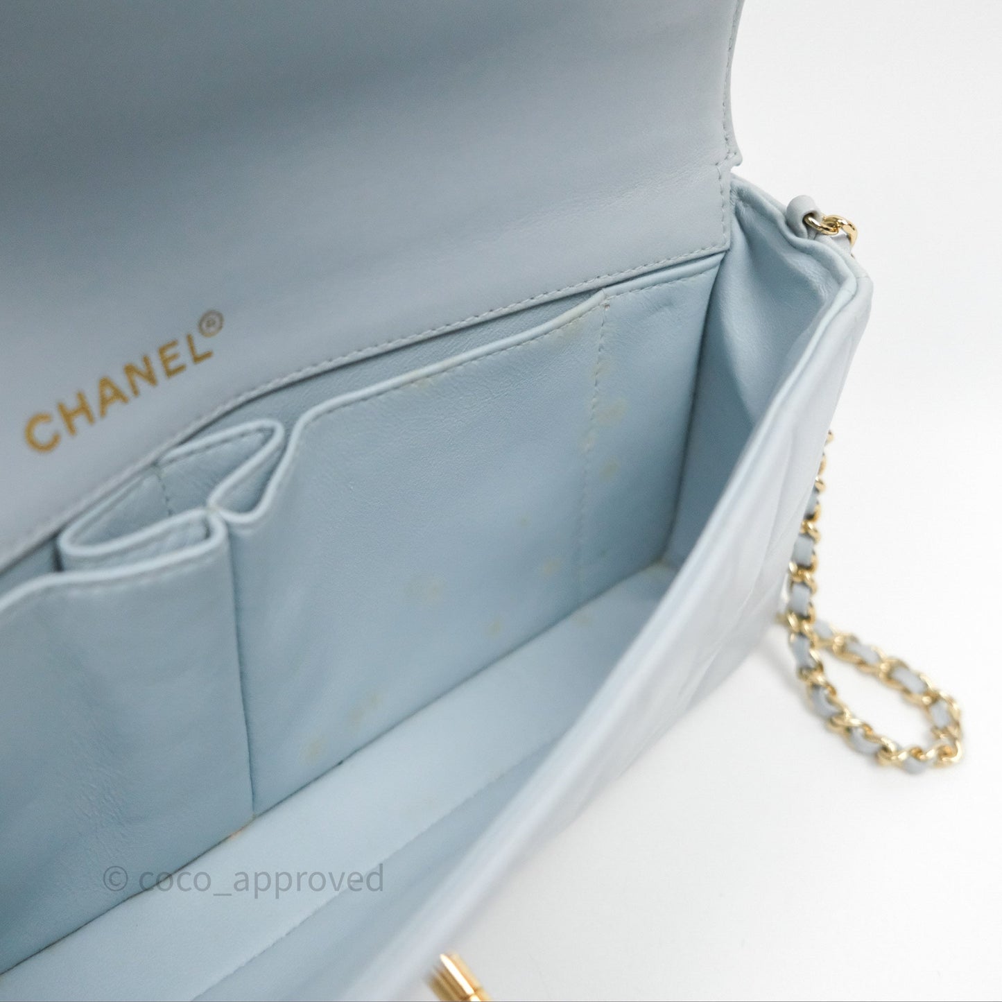 Chanel East West Chocolate Bar Flap Bag Blue Lambskin 24K Gold Hardware