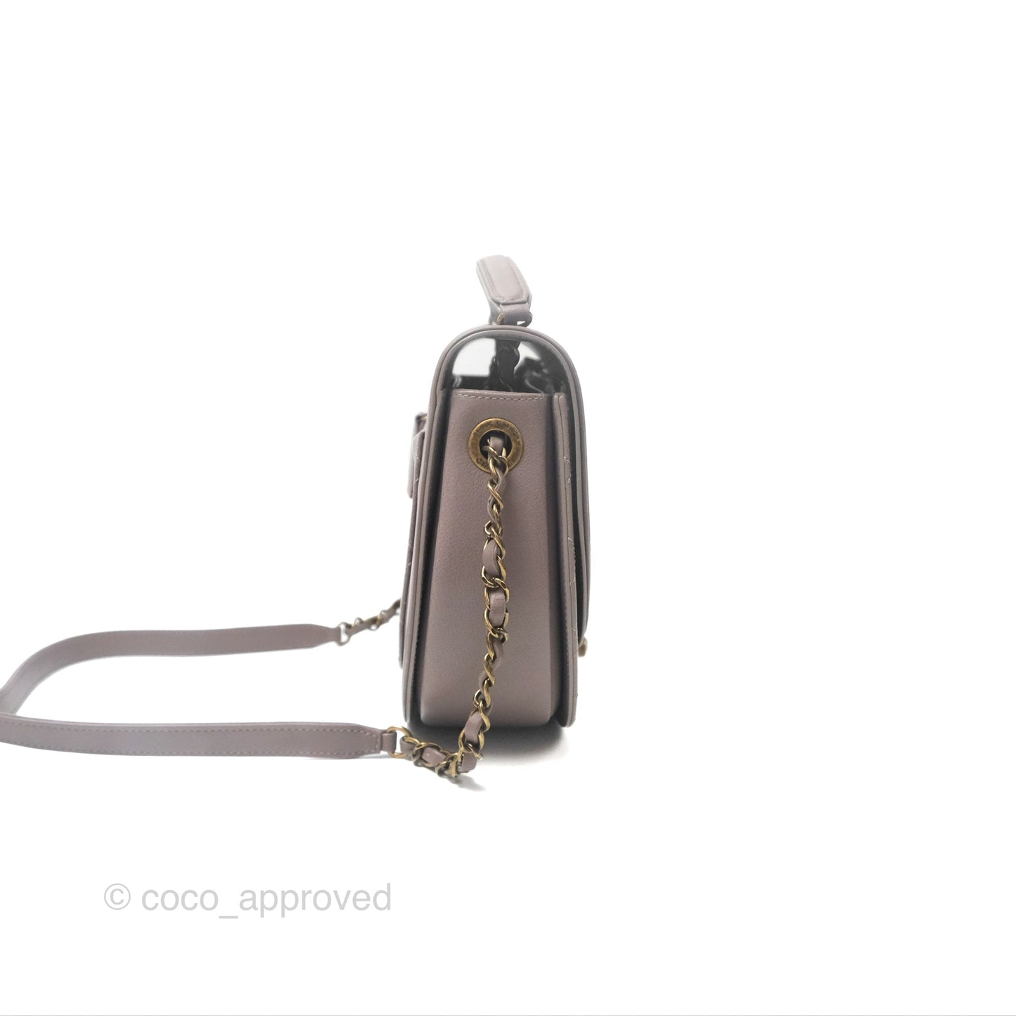 Chanel Coco Curve Flap Burnished Lilac Grey Calfskin Goatskin Antique Gold Hardware