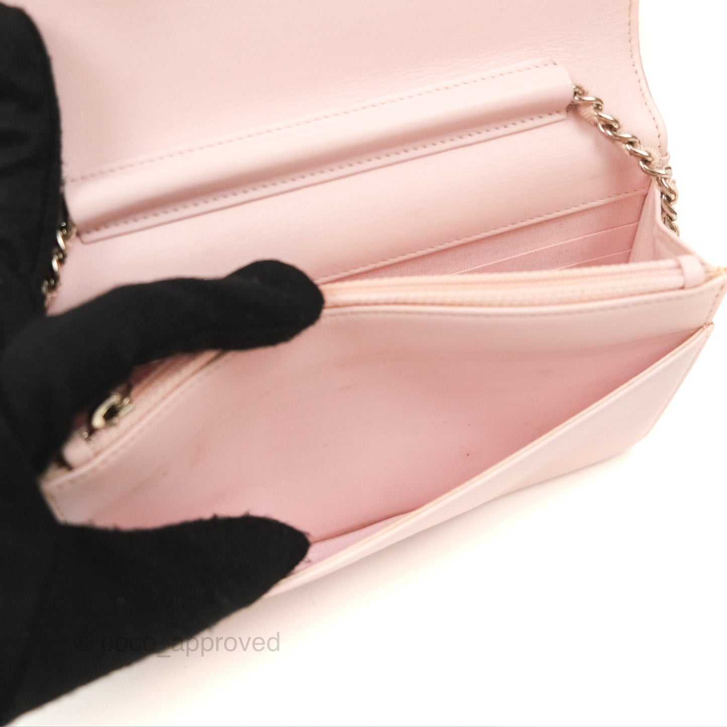 Chanel Deauville Wallet On Chain WOC Pink Canvas Silver Hardware