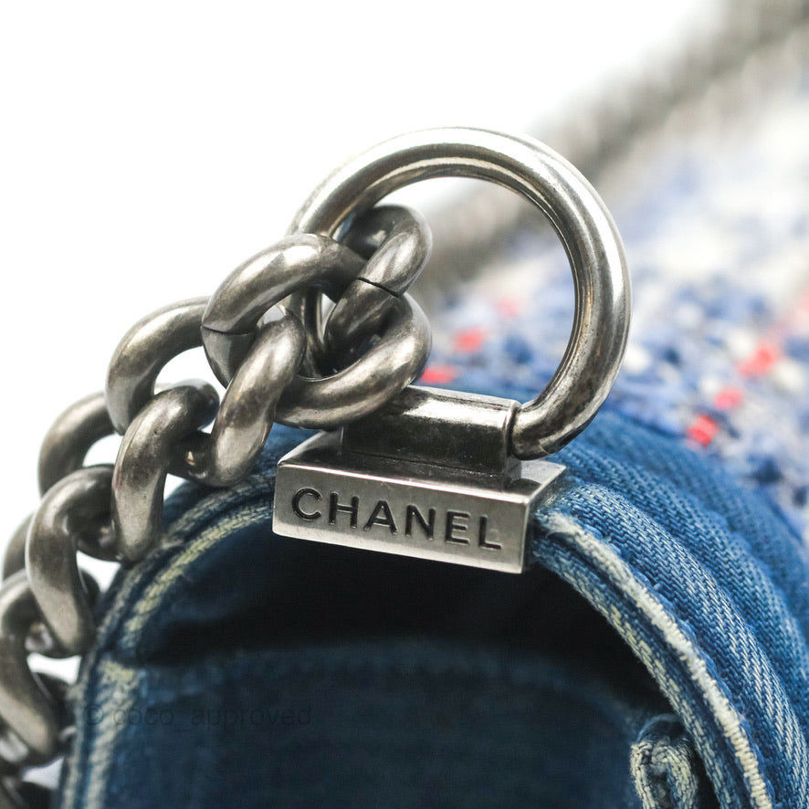 Chanel Medium Boy Blue Denim Tweed Ruthenium Hardware