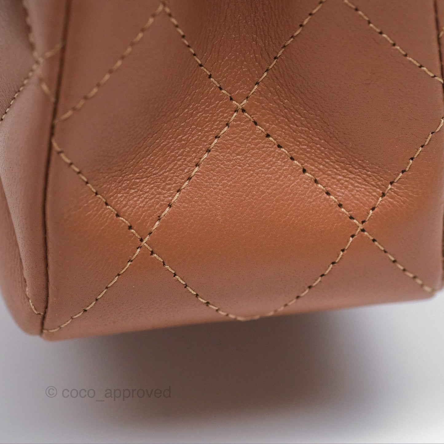 Chanel Small Classic Quilted Flap Dark Beige Caramel Lambskin Gold Hardware