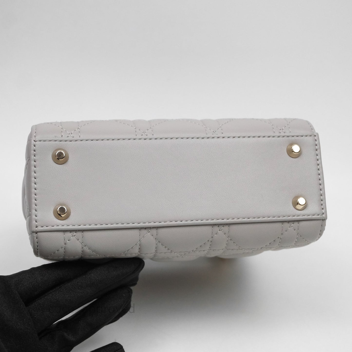 Christian Dior Mini Lady Dior Gray Lambskin Cannage Diamonds Gold Hardware