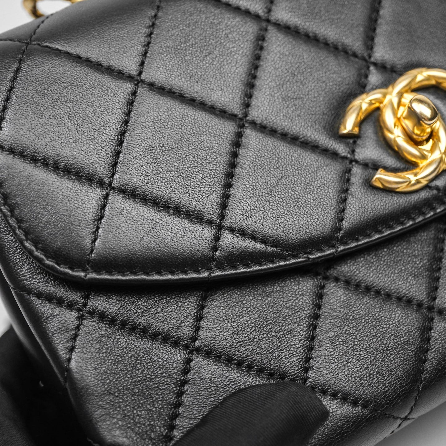 Chanel Trendy Spirit Top Handle Black Flap Bag Calfskin Gold Hardware