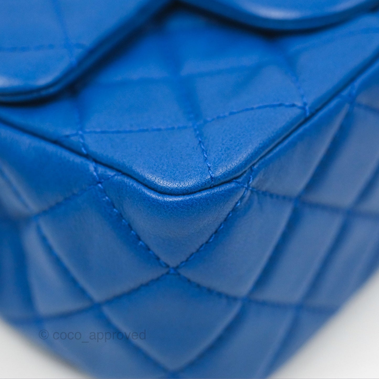 Chanel Pearl Crush Mini Square Quilted Blue Lambskin Aged Gold Hardware