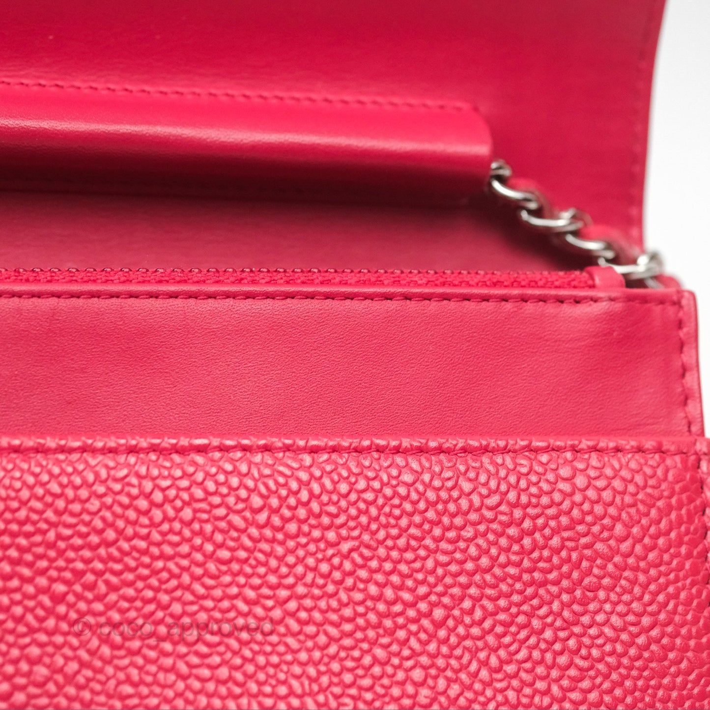 Chanel CC Wallet On Chain WOC Dark Pink Caviar Silver Hardware