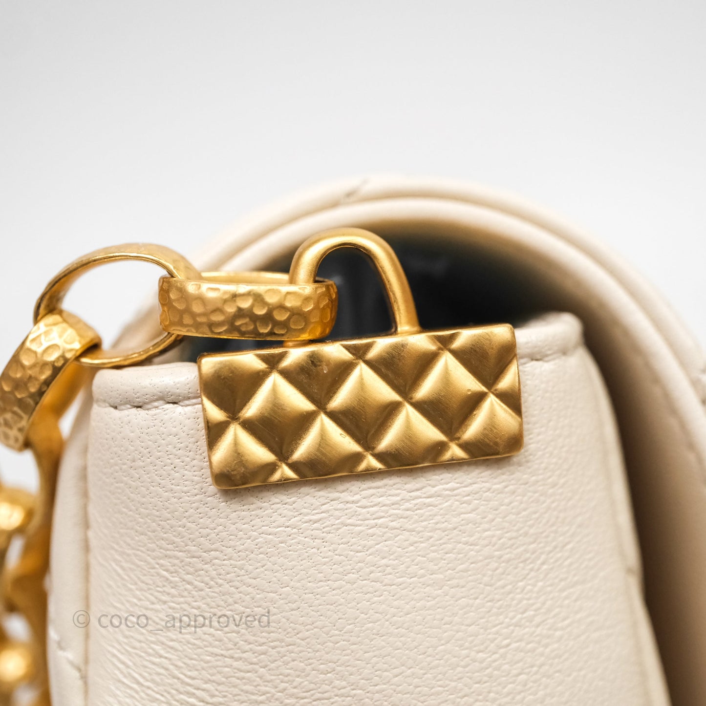 Chanel Flap with Coin Charm Ivory White Lambskin Aged Gold Hardware