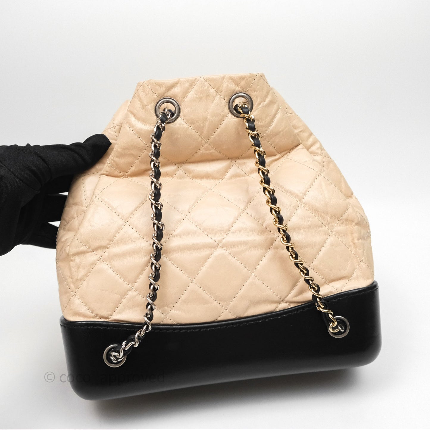 Chanel Quilted Small Gabrielle Backpack Black/Beige Aged Calfskin