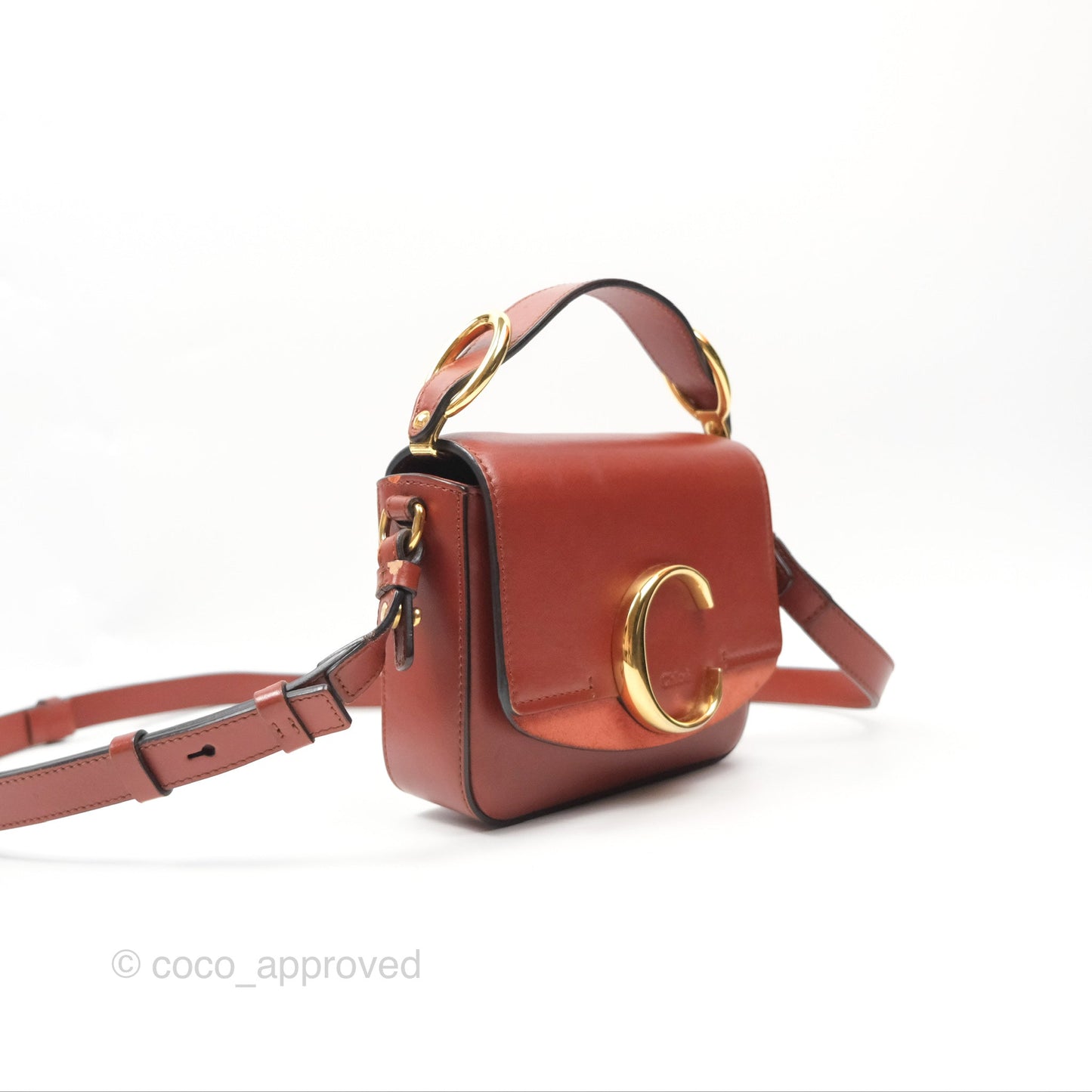 Chloé Mini C Bag Sepia Brown Shiny/Suede Calfskin