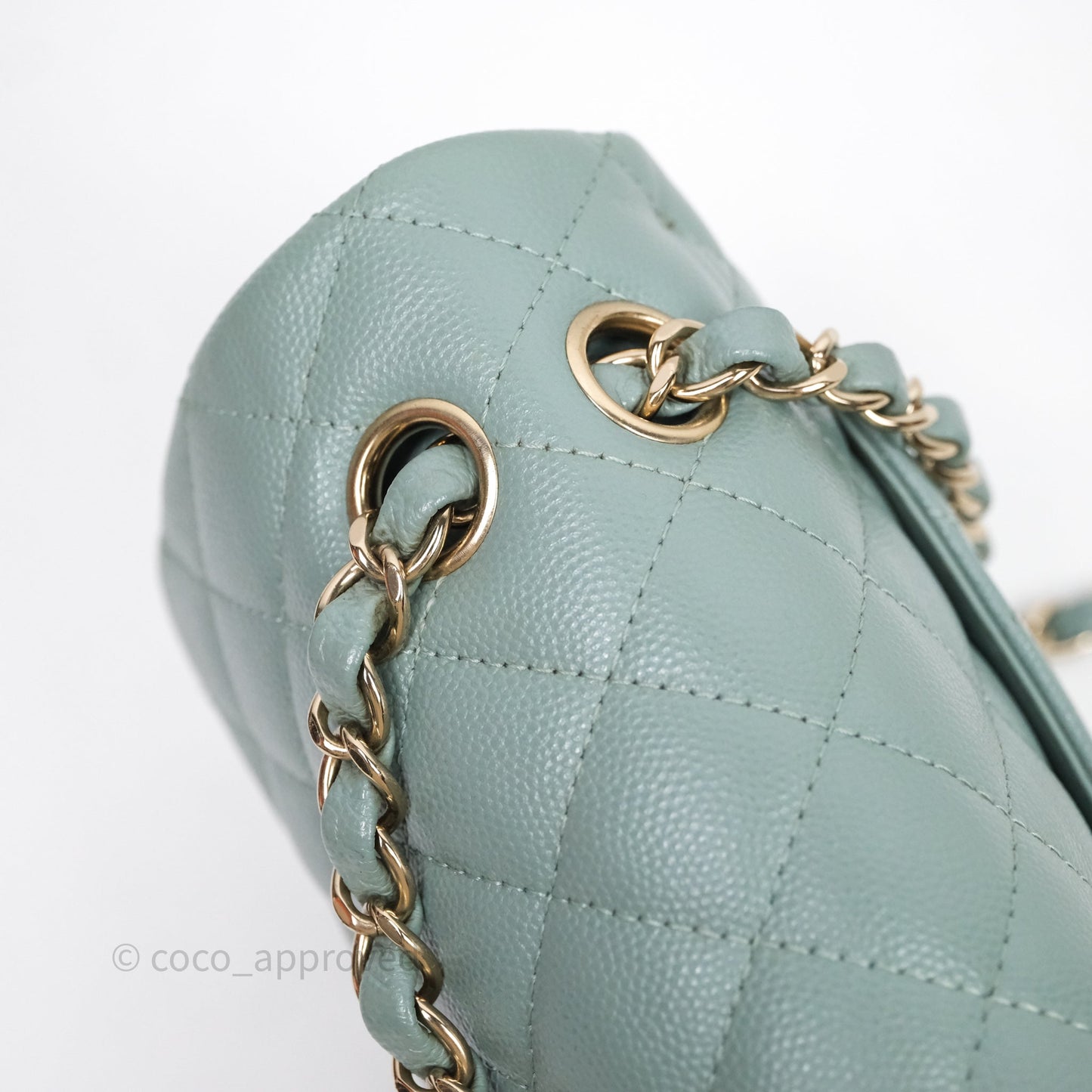 Chanel Small Quilted Classic Flap Tiffany Green Cavier Gold Hardware