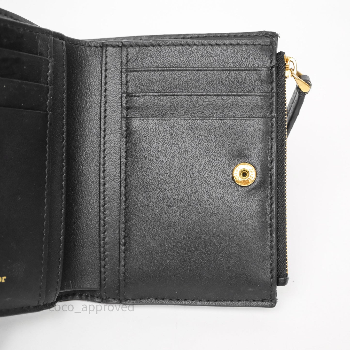 Christian Dior Caro Dahlia Wallet Black Calfskin Gold Hardware
